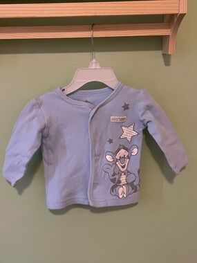 3/$12 Disney Baby Light Blue Snap-Front Onesie with Cartoon Character